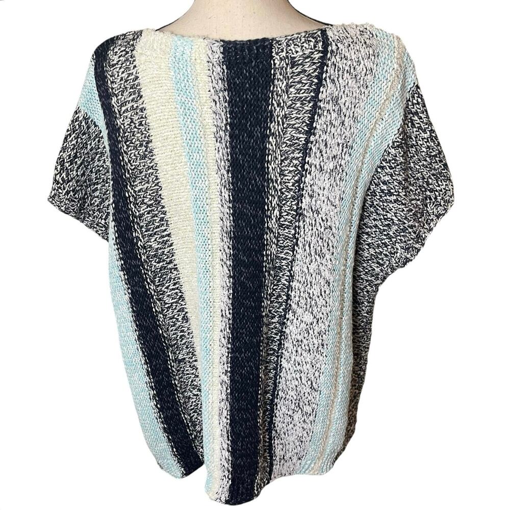 J. Jill Sweater Short Cap Sleeve Cotton Blend Knit Stripe Sweater Size 1X Costal - Picture 6 of 11